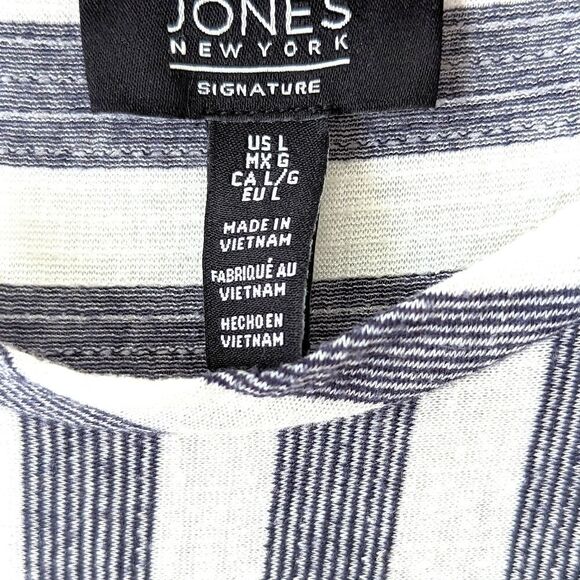 Jones New York Signature Blue & White Stripe Tie Front T-shirt size L - Picture 5 of 6